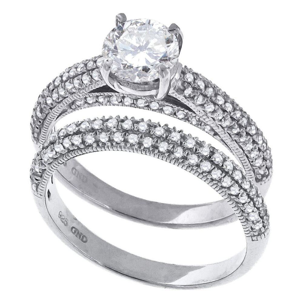 925 Sterling Silver Cubic Zirconia Wedding Engagement Ring Set Size 6